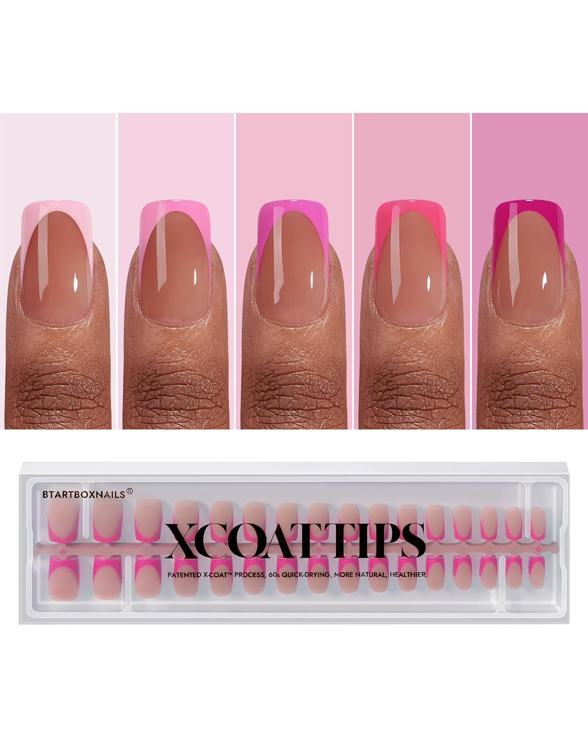 BTArtboxnails XCOATTIPS Pink French Tip Press On Nails - Short Press On Nails Square, Soft Gel Na... | Amazon (US)