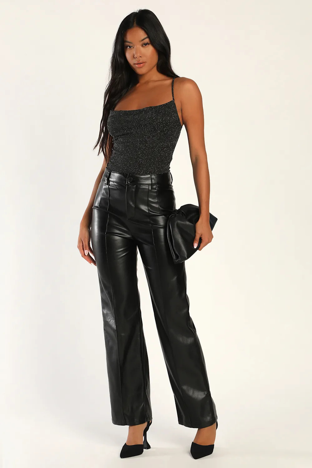 Playin' It Cool Black Vegan Leather Wide-Leg Pants | Lulus (US)