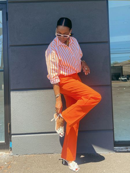 Orange pants w/striped shirt 