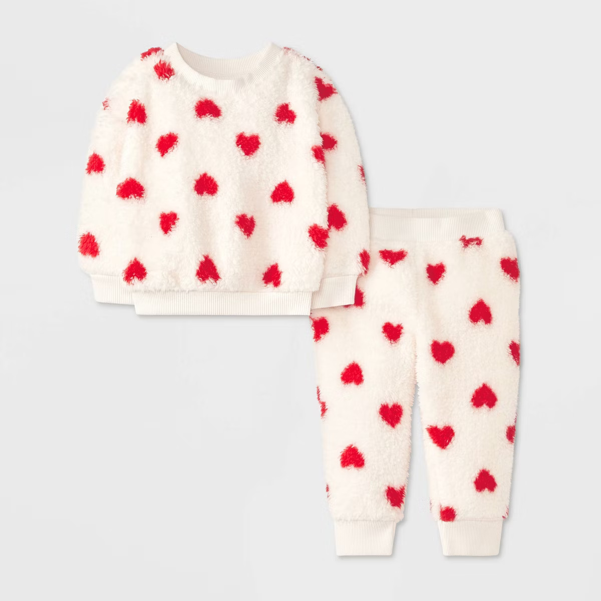 Baby Printed Heart Cozy Top & Bottom Set - Cat & Jack™ Cream | Target
