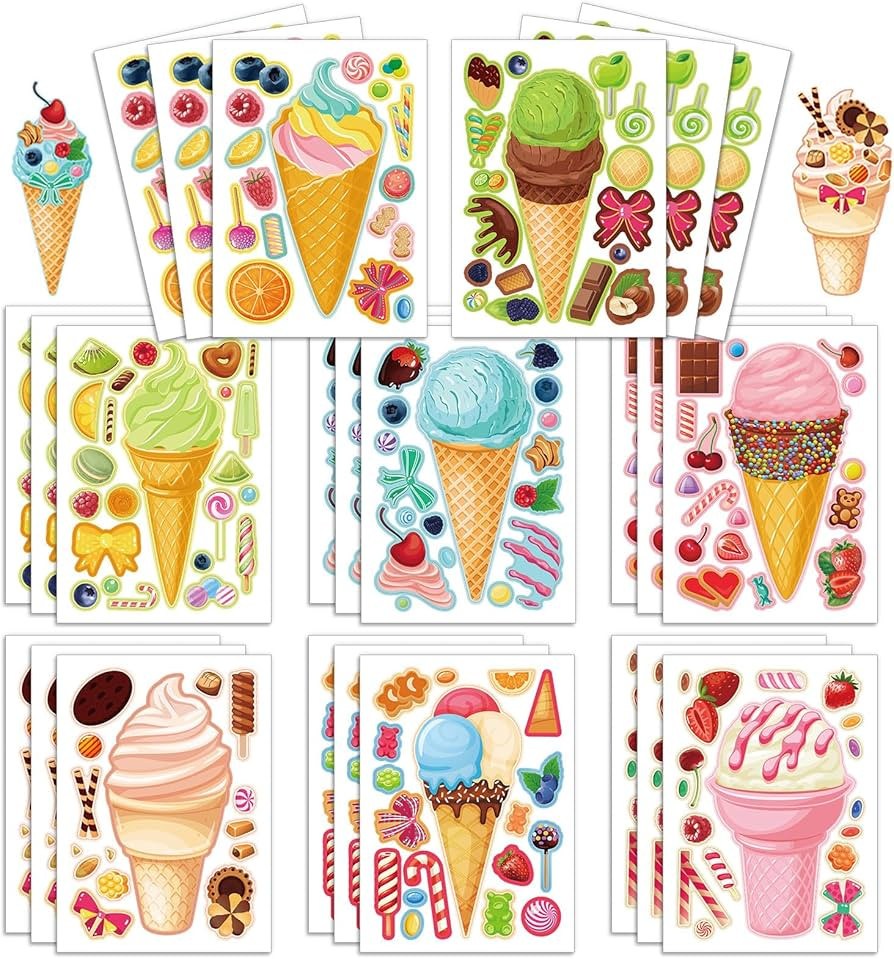 24 Sheets 8.3''×5.9'' Make Your Own Ice Cream Stickers for Toddlers Kids Party Favors, Make a Fa... | Amazon (US)