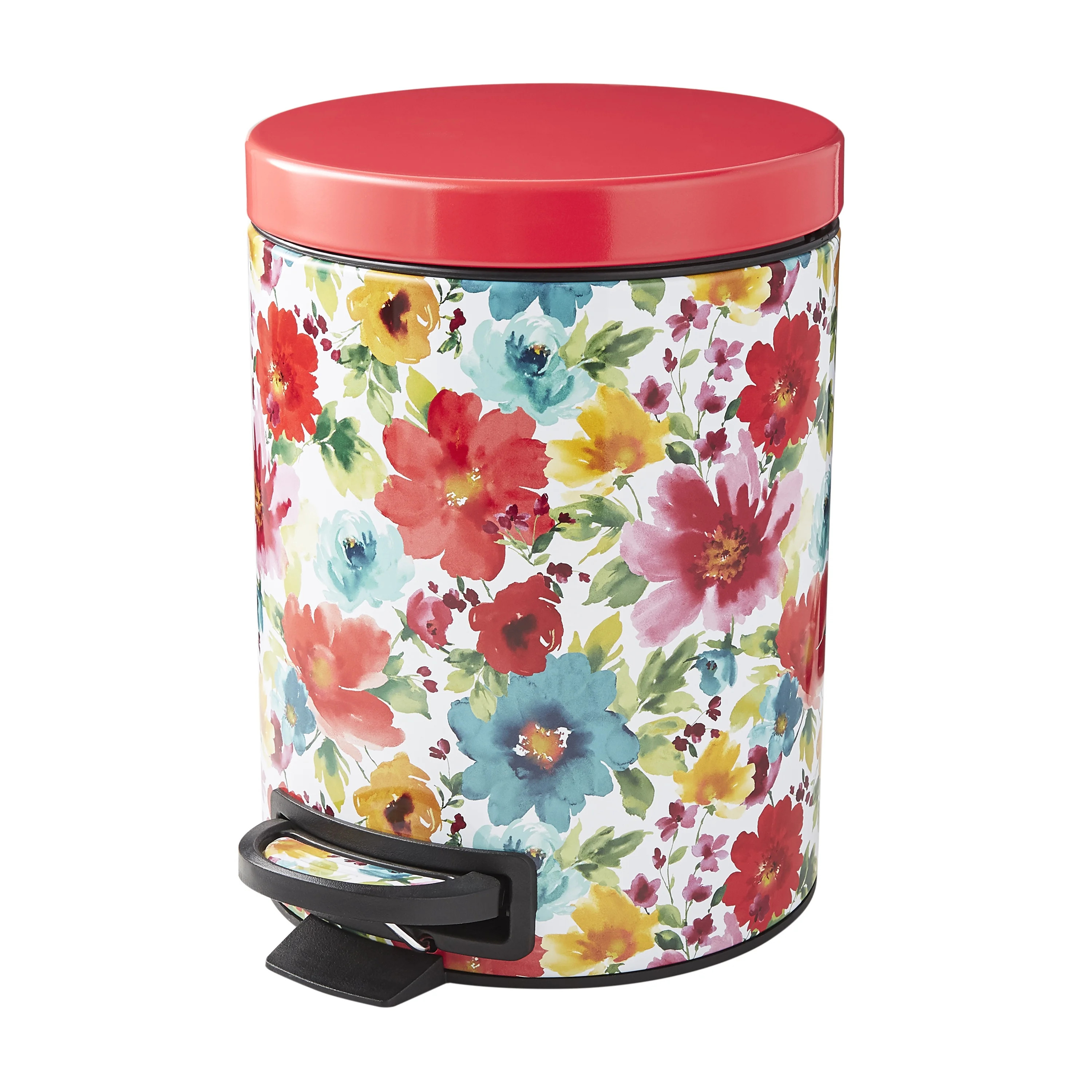 The Pioneer Woman Breezy Blossom Stainless Steel Round Bathroom Step Wastebasket, 1.3 Gallon - Wa... | Walmart (US)