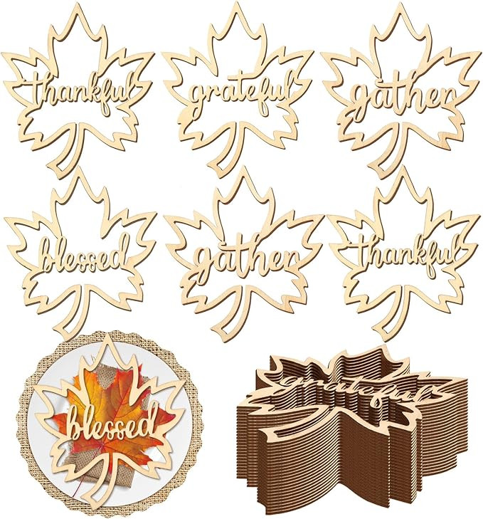 24 Pieces Fall Thanksgiving Maple Wooden Plate Decor Thankful Grateful Blessed Gather Place Card ... | Amazon (US)