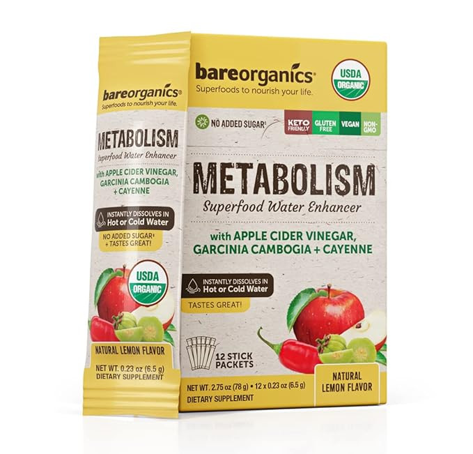 BareOrganics Metabolism Superfood Drink Mix, Organic, 12 Sticks, 0.23 Ounce | Amazon (US)