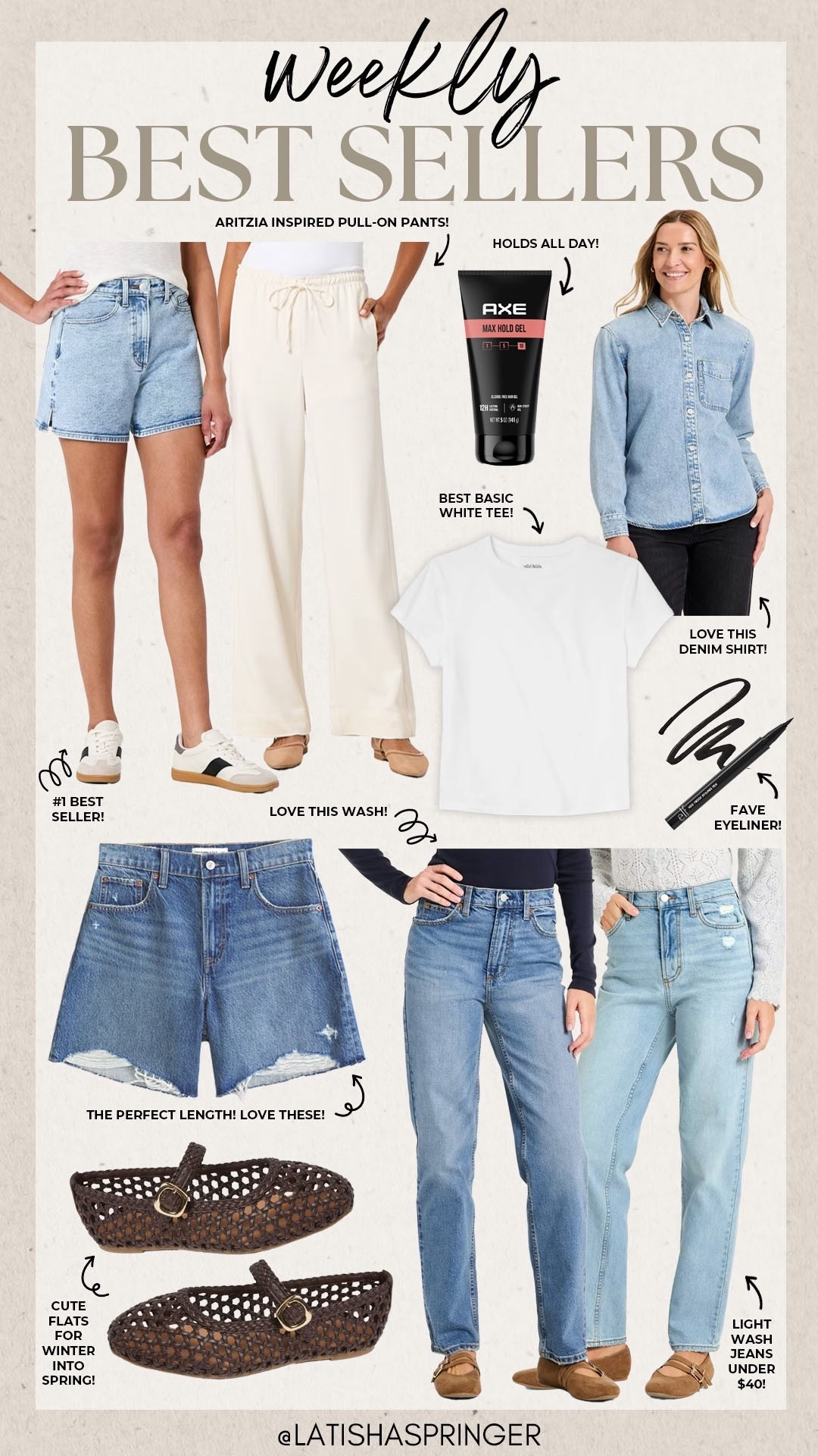 Last week’s best sellers!

#bestsellers

Weekly best sellers. Trendy spring faves. Target fashion. Target aritizia inspired pull on pants. Target denim shorts. Abercrombie denim shorts. Button down denim shirt. Target denim. Basic white tee  

#LTKSeasonal #LTKootd #LTKSaleAlert