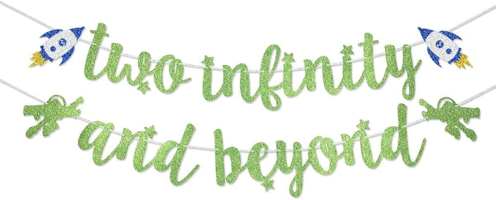 Light Green Glitter Two Infinity and Beyond Banner Pre-strung for Kids' 2nd Birthday Party Decora... | Amazon (US)