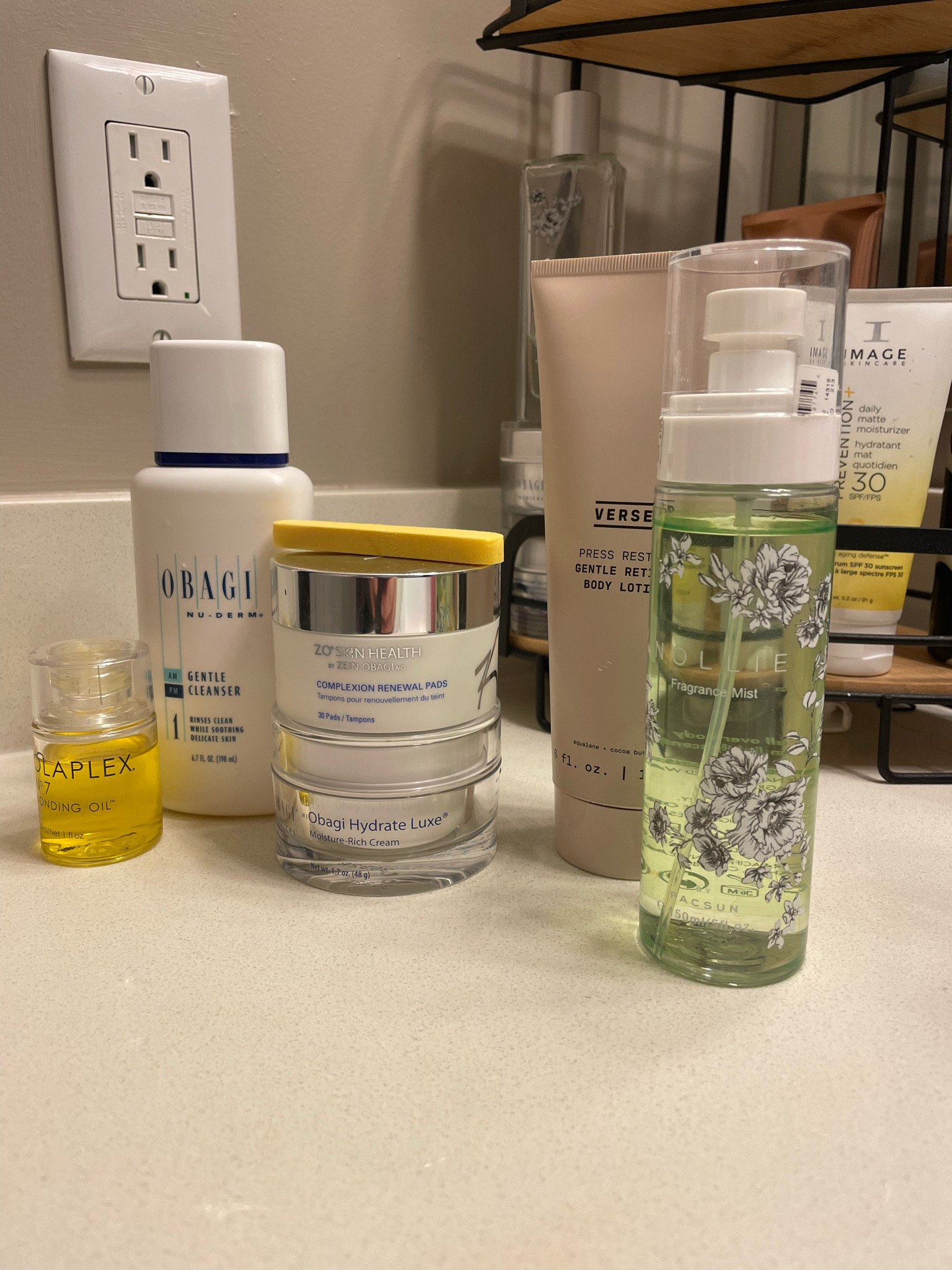 Night time routine 🤍 
Body mist 
Cleanser 
Exfoliating pads
Moisturizer
Hair oil
Body retinol lotionn

#LTKbeauty #LTKsalealert #LTKSpringSale