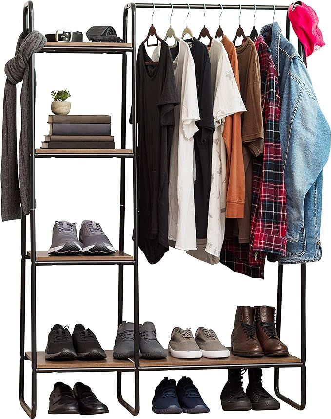 IRIS USA Clothing Rack, Clothes Rack with 3 Wood Shelves, Freestanding Clothing Rack, Easy to Ass... | Amazon (US)