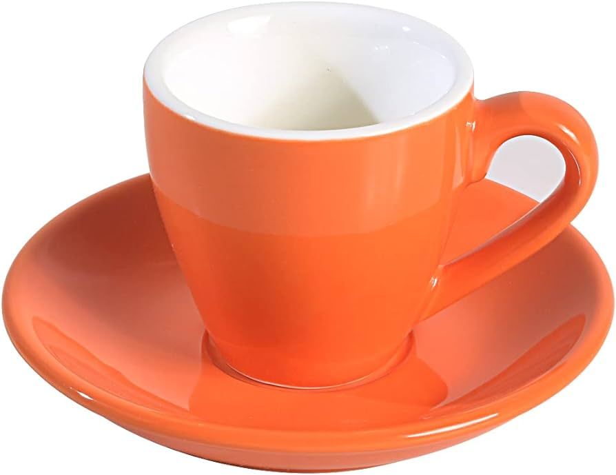 ionEgg Porcelain Espresso Cup with Saucer, Espresso shot Cup, 80ml/2.7Oz, Orange | Amazon (US)