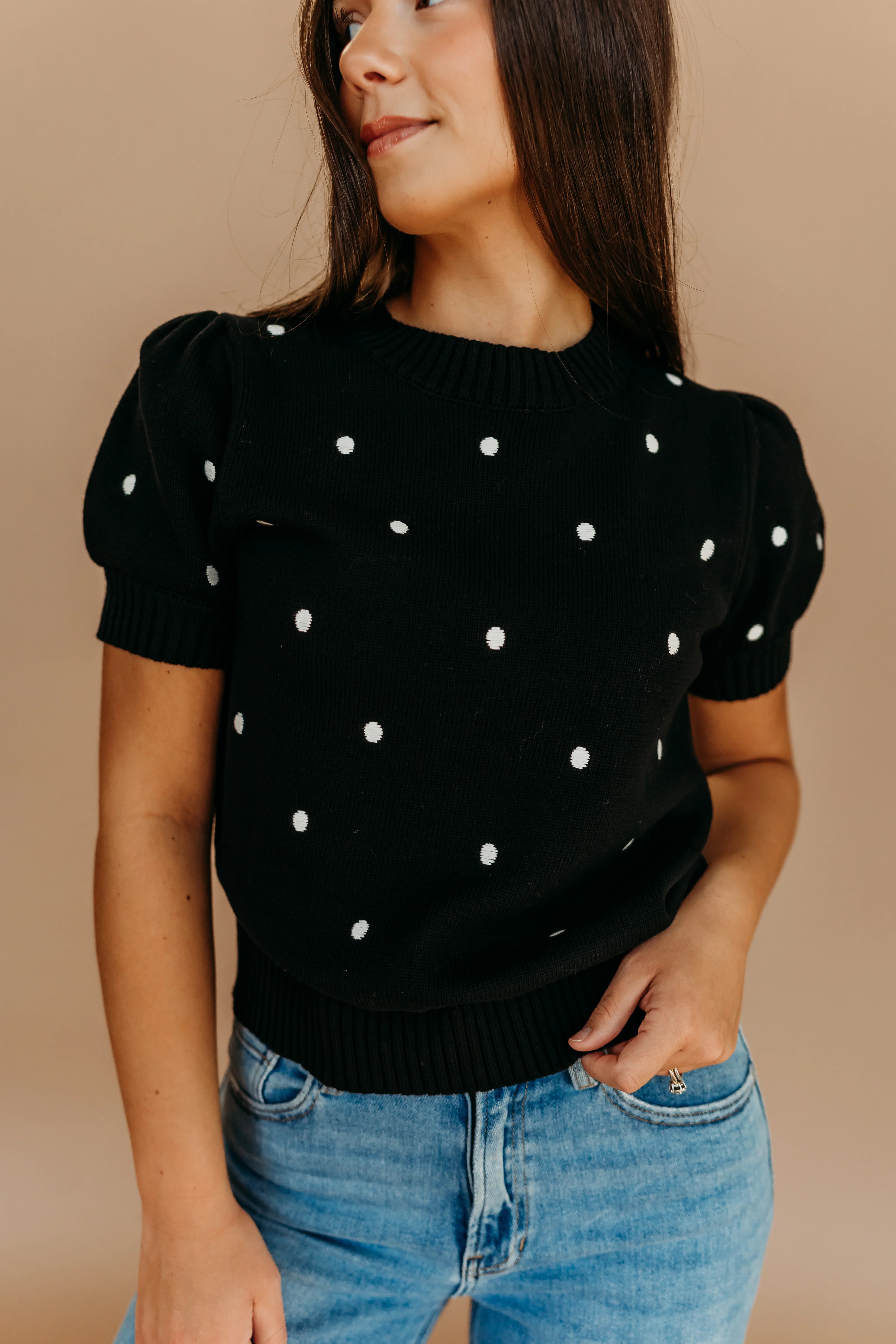 THE PEYTON POLKA DOT SWEATER IN BLACK | Pink Desert