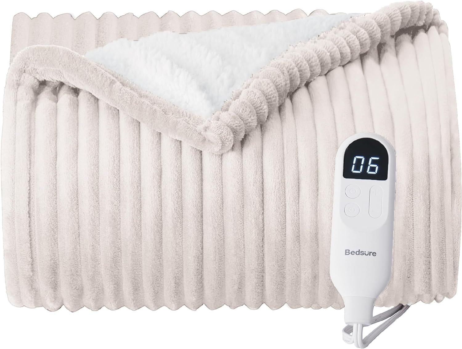 Bedsure Electric Blanket Heated Throw - Soft Ribbed Flannel Heated Blanket, Fast Heating Electric... | Amazon (US)