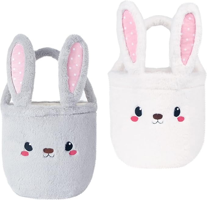 LUBOT 2022 New 2 Pack Cute Bunny Easter Basket for Kids Fluffy Basket With Foldable Ears Egg Hunt Bu | Amazon (US)