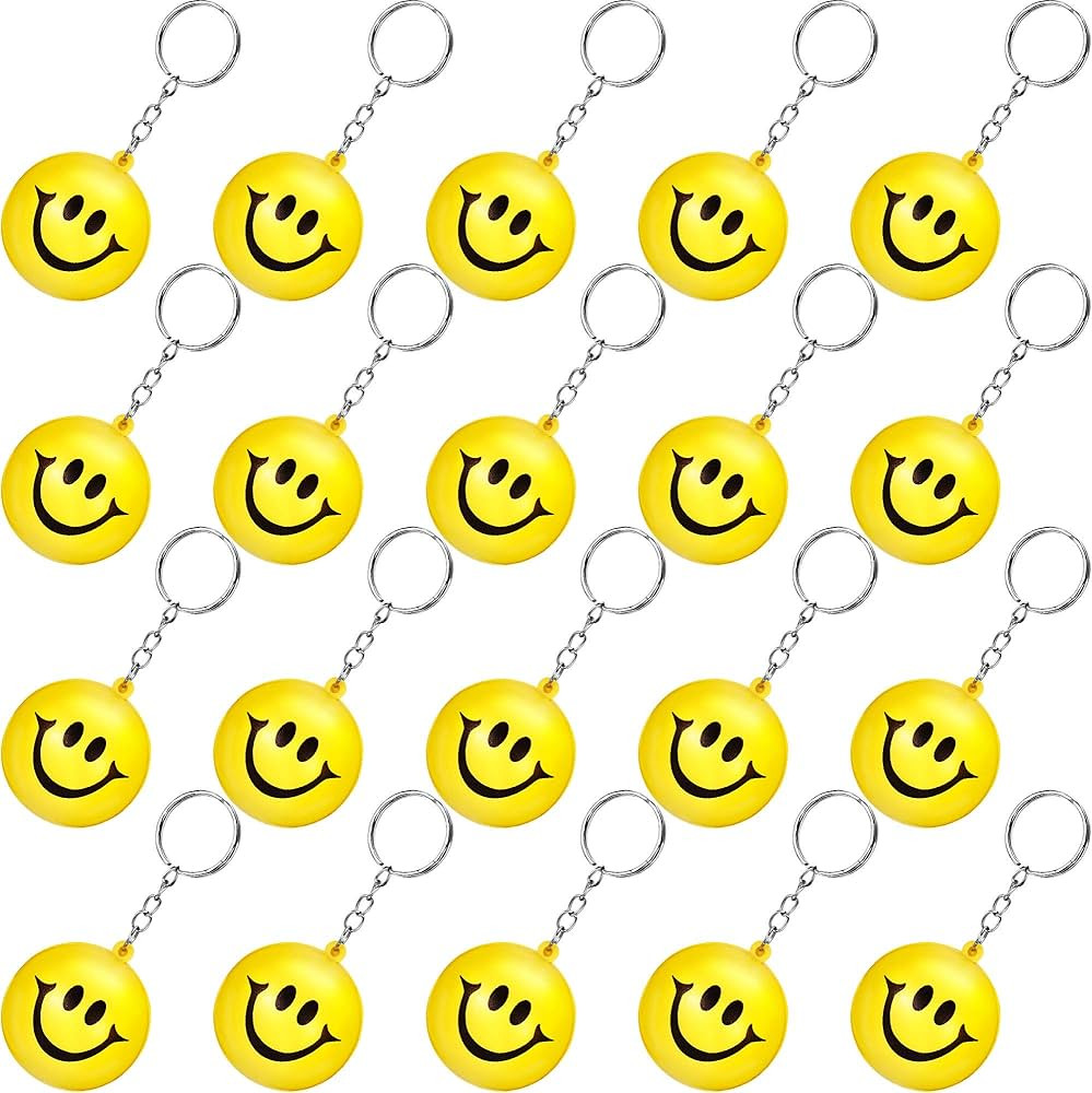 Blulu 20 Pack Smile Stress Balls Keychains Mini Foam Ball Keychains Yellow Funny Face Stress Ball... | Amazon (US)