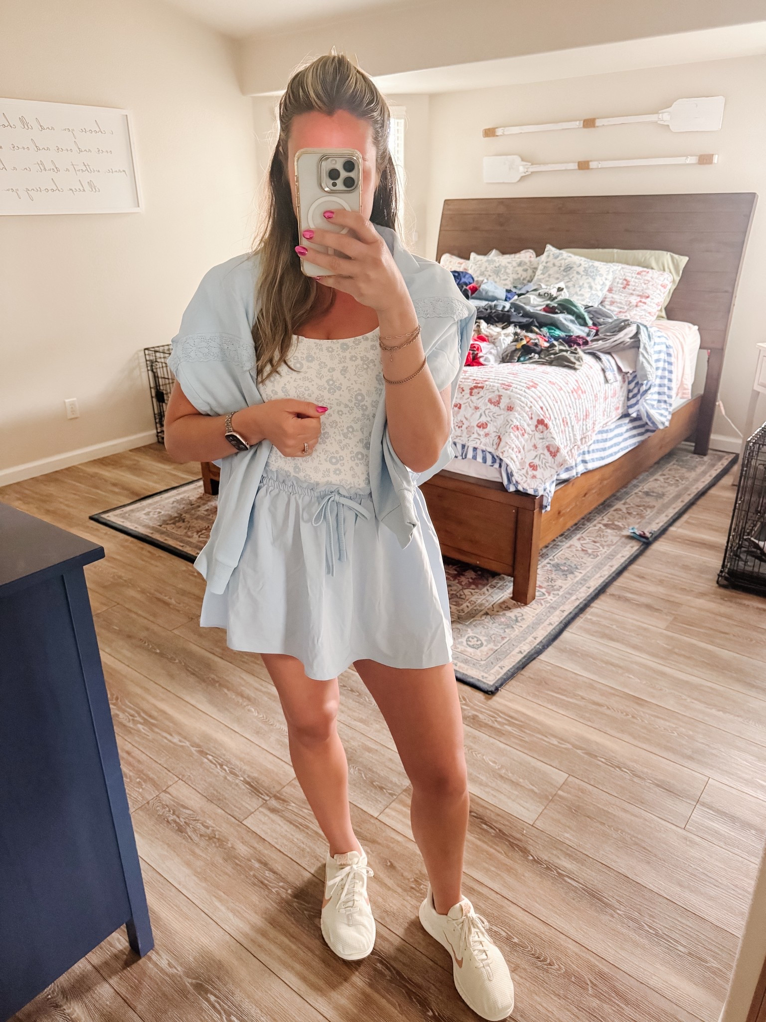 OOTD: my mom on-the-go uniform 💙🏃‍♀️

Wearing the viral Target workout dress with built-in shorts (looks like a cute two-piece but it’s actually one easy one-piece 🙌). I layered my favorite pastel blue crochet pullover over it for errands, school pickup, and folding the never-ending laundry pile 🧺✨

Comfy, sporty, cute, and affordable = the perfect everyday athleisure outfit 💫

#LTKmomlife #LTKootd #LTKdayinmylife