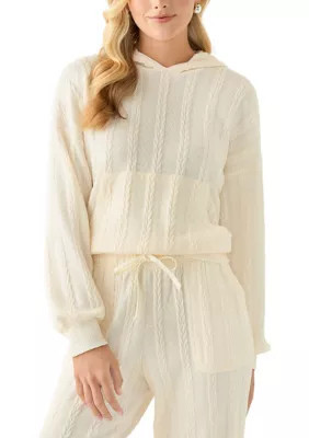 Oak & Trellis Women's Cable Knit Hoodie, Ivory, Medium | Belk