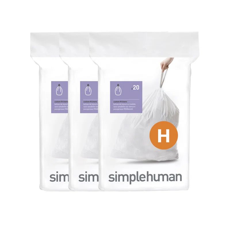 Simplehuman Code H Custom Fit Drawstring Trash Bags, 30-35 Liter / 8-9.2 Gallon, White, 60 Count | Wayfair North America