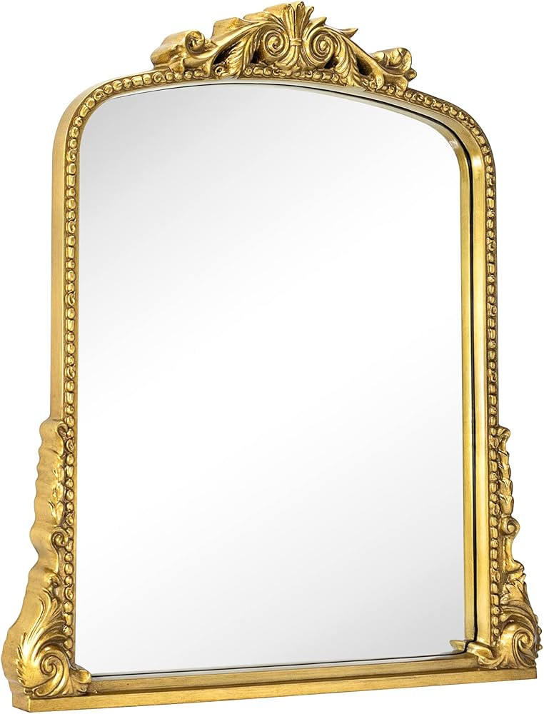 VANA NALA Antiqued Gold Ornate Mirror Arched Mantel Wall Mirror Baroque Inspired Bathroom Vanity ... | Amazon (US)