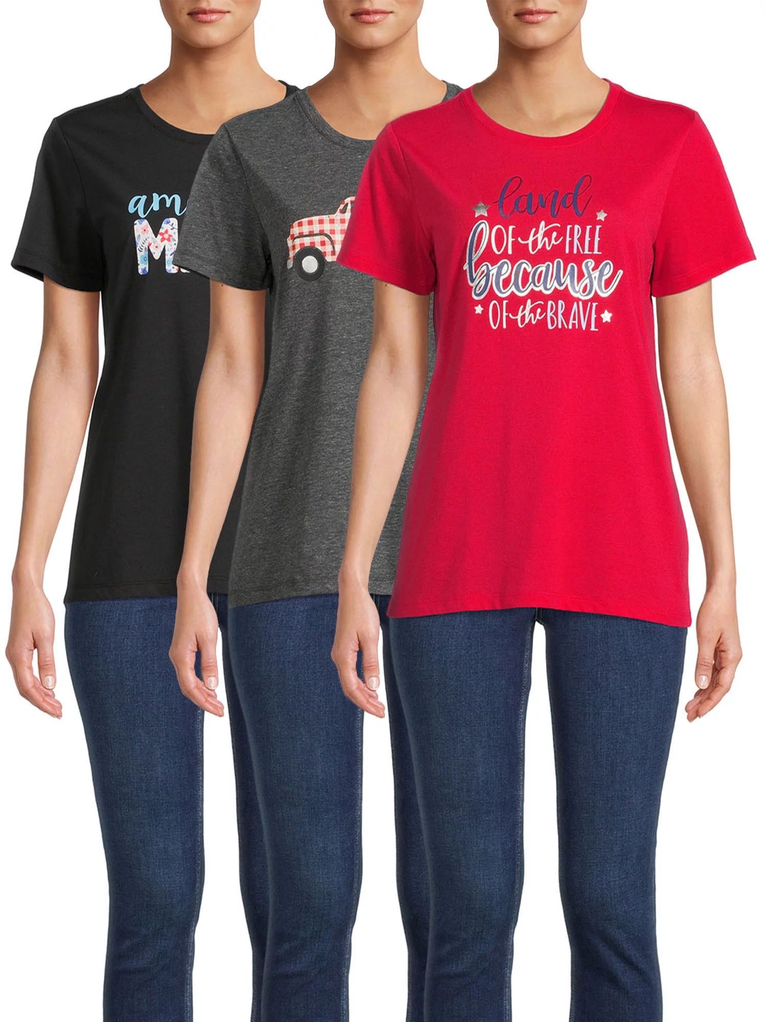 Way to Celebrate Women's Holiday 3-Pack Graphic Tees | Walmart (US)