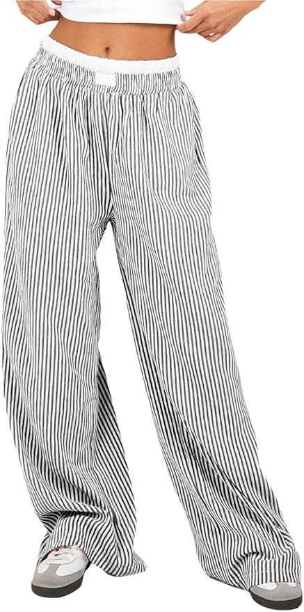 Women Pajama Pants Striped Wide Leg Elastic Waist Lounge Pj Bottoms Sleepwear | Amazon (US)