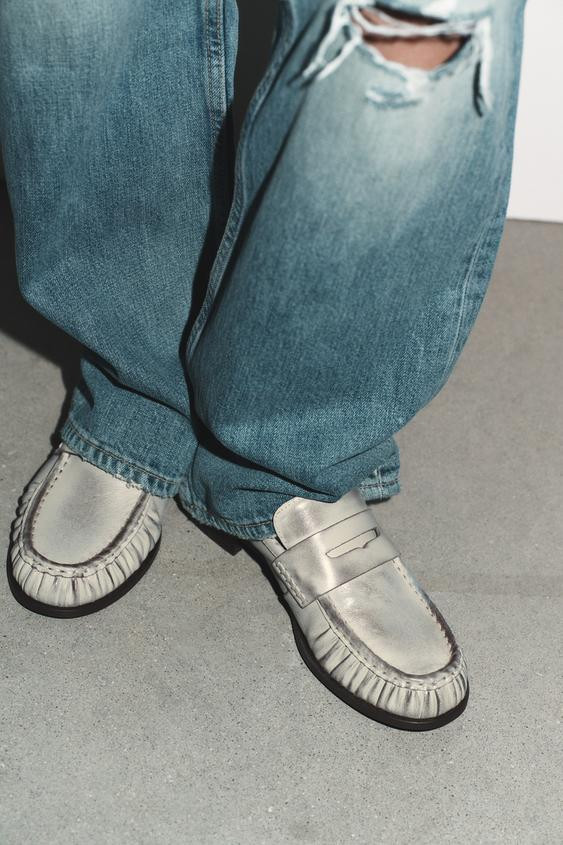 RUFFLED LEATHER LOAFERS | Zara US