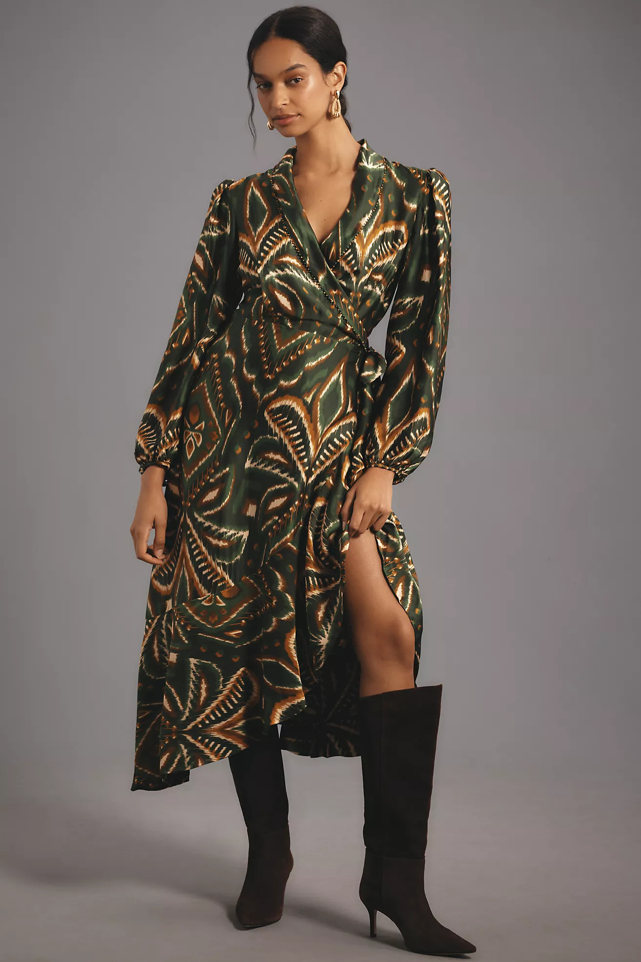 Farm Rio Pineapple Ikat Asymmetric Hem Wrap Dress | Anthropologie (US)