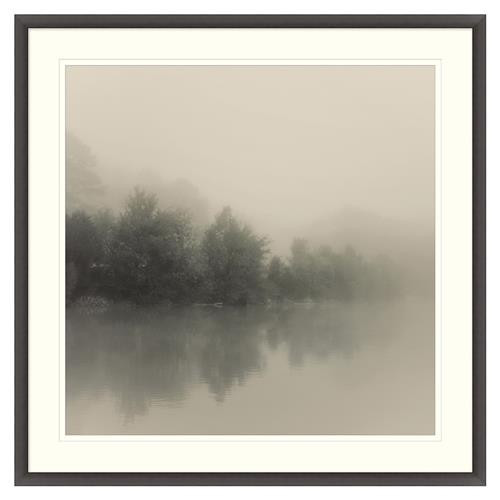 Zahir Modern Classic Grey Misty Seascape Black Frame Painting 1 - 38x38 | Kathy Kuo Home