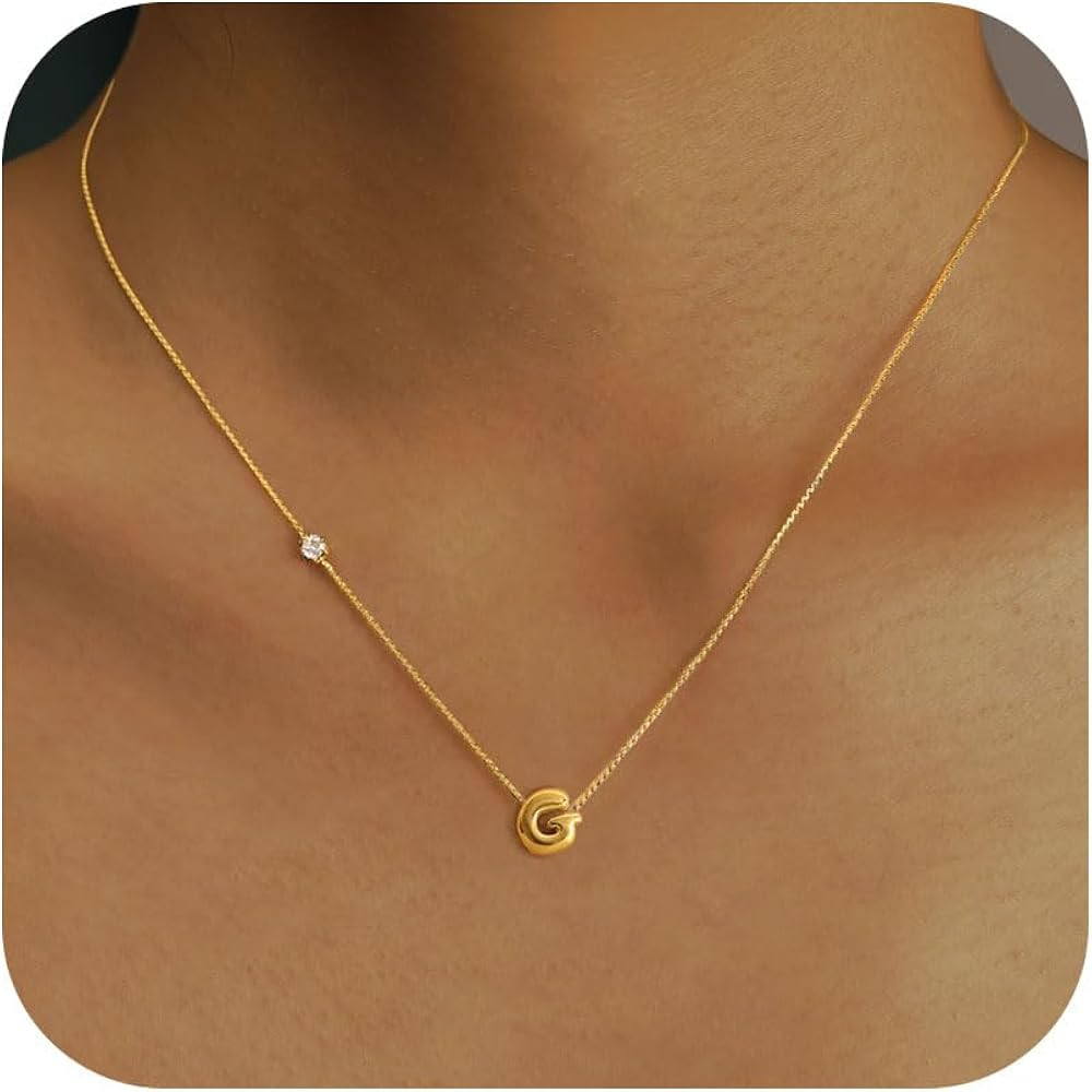 Bubble Initial Necklace for Women - 18K Gold Plated Dainty Bubble Letter Necklace Gold Balloon Le... | Amazon (US)