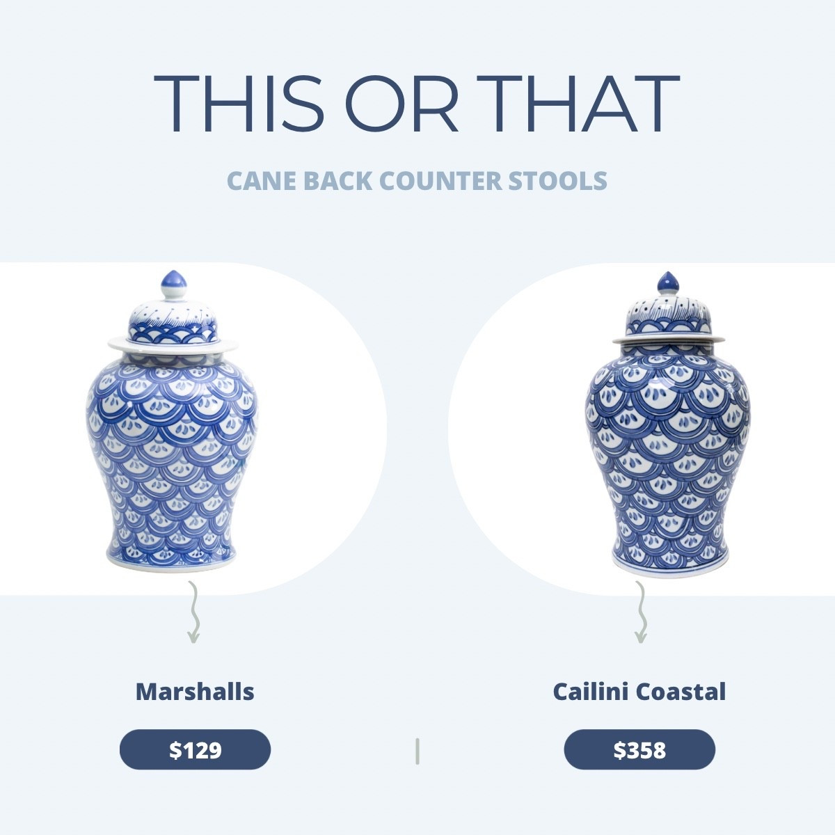 Blue and white ginger jar 

Save or splurge on this gorgeous scalloped ginger jar! 

$129 vs $358
