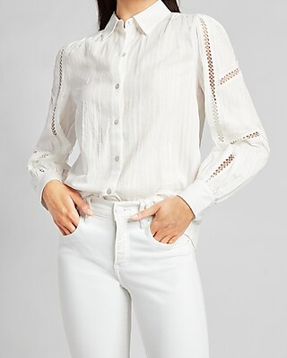 Lace Inset Button-up Shirt | Express