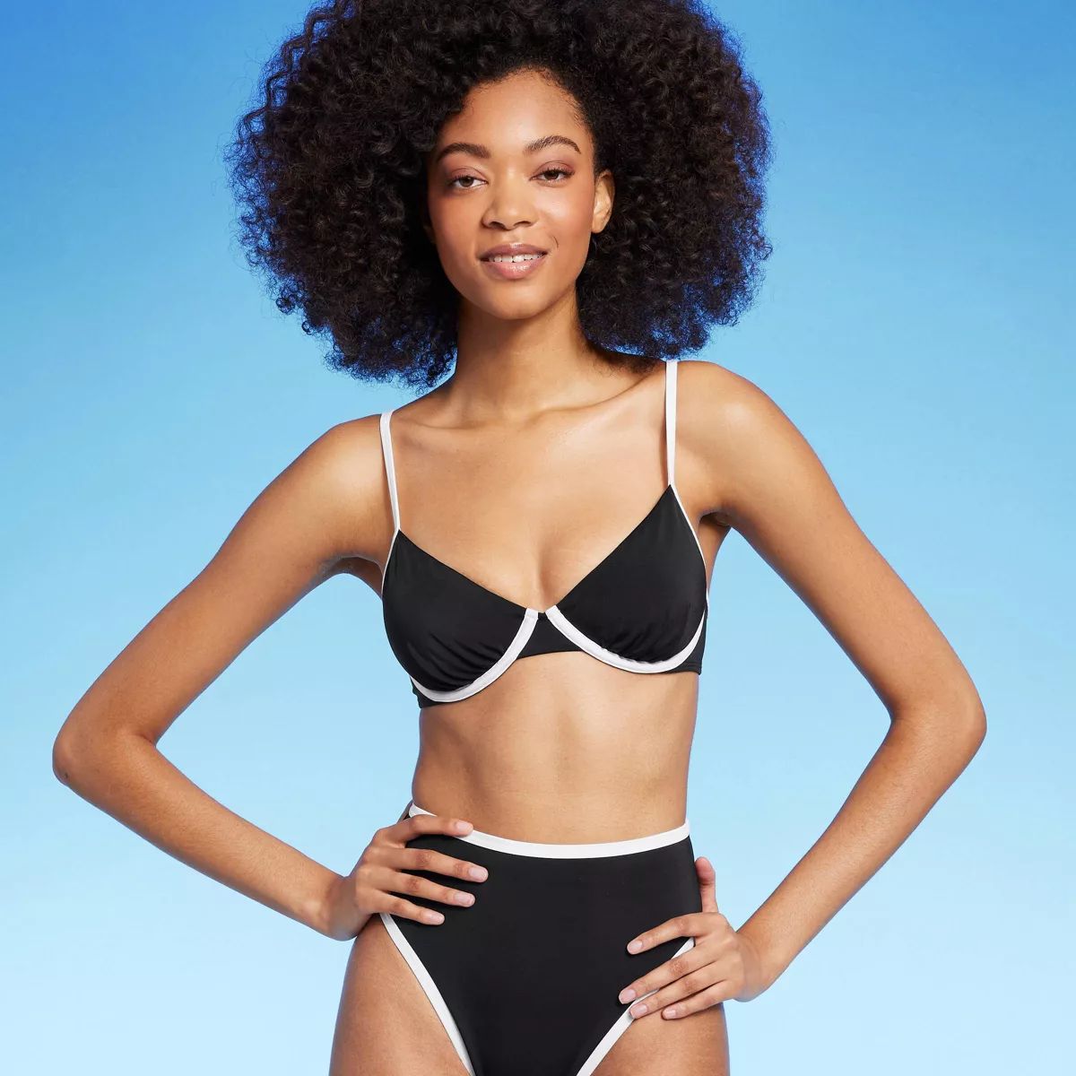 Women's Underwire Contrast Band Bikini Top - Shade & Shore™ Black 34B | Target