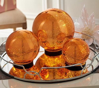 Set of 3 Lit Indoor Outdoor Mercury Glass Spheres w/Timer by Valerie