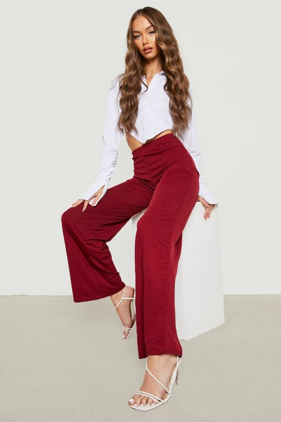 High Waist Basic Crepe Wide Leg Pants | Boohoo.com (US & CA)