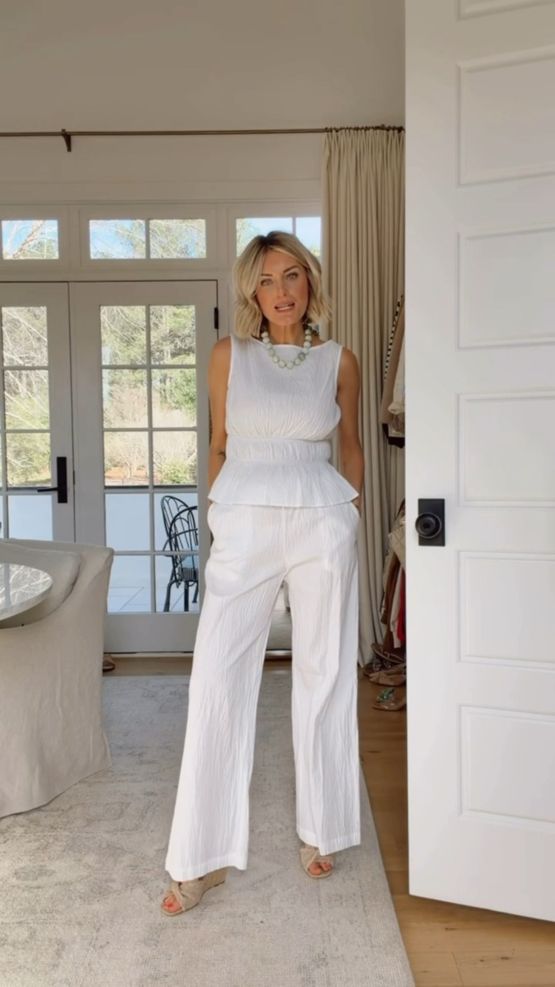 Love this all white moment! 😍 I also have this exact set in brown gingham - I linked it below! The white is so cute for spring & summer! These pants you could even use as a coverup! Wearing size S!

Loverly Grey, Target, matching set, cover up, spring outfit 

#LTKSeasonal