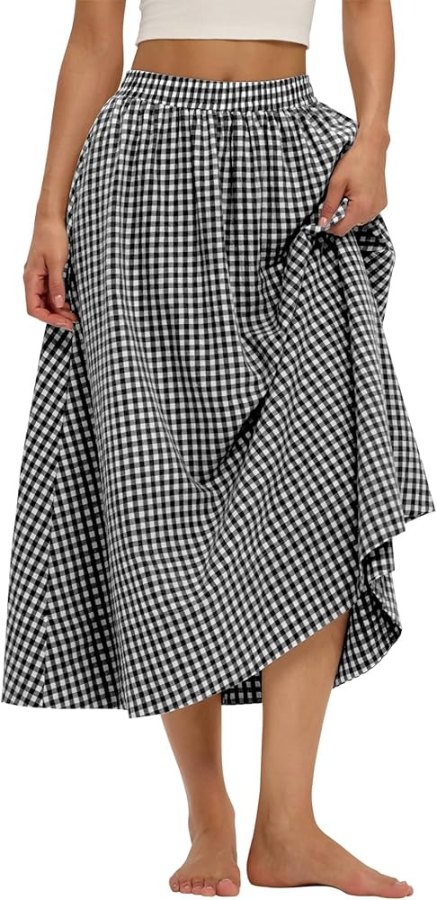 LOMON Midi Skirts for Women A-Line Cotton Flowy Maxi Skirt Boho Summer Beach Casual Elastic Waist... | Amazon (US)