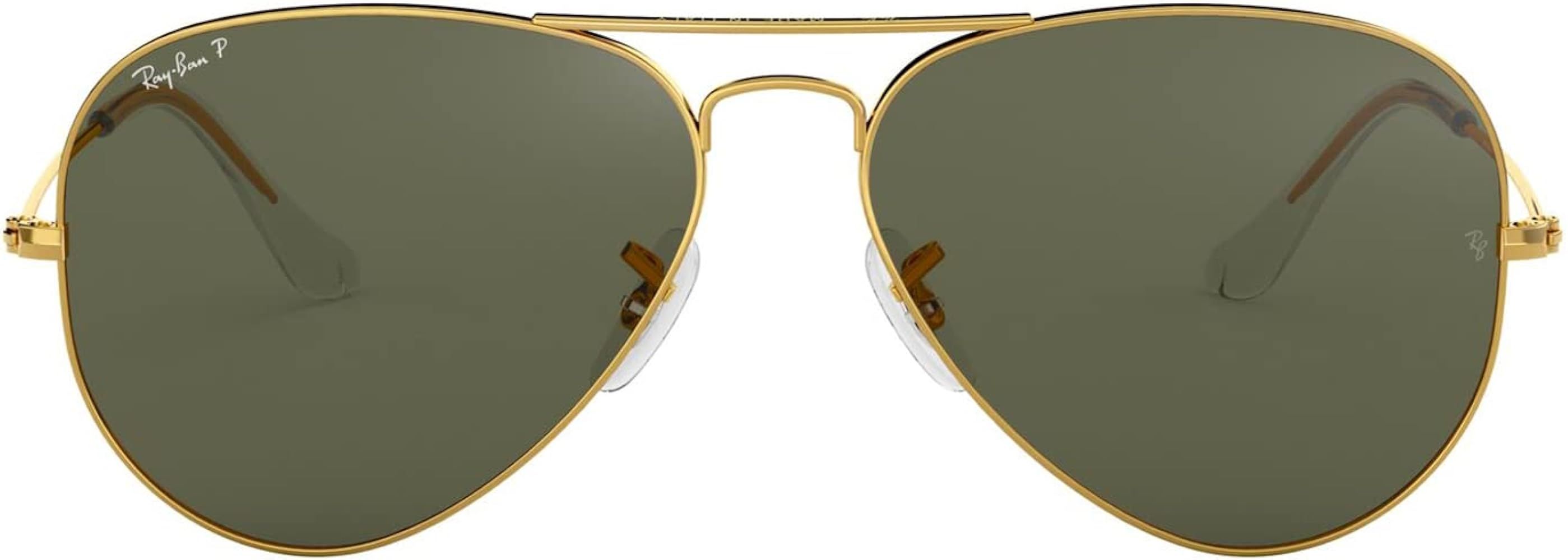 Amazon.com: Ray-Ban RB3025 Classic Aviator Sunglasses, Gold/Green Polarized, 58 mm : Clothing, Sh... | Amazon (US)