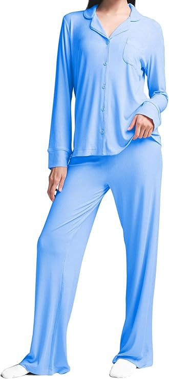 Womens Pajama Sets 2 Piece Button Down Long Sleeve Soft Knitted Sleepwear Pjs Lounge Sets Nightwe... | Amazon (US)