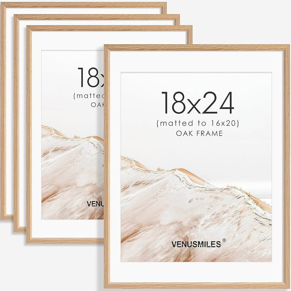 18x24 Poster Frame Set of 4 Natural Solid Oak Photo Frames with 16x20 Removable Mat Wall Hanging ... | Amazon (US)