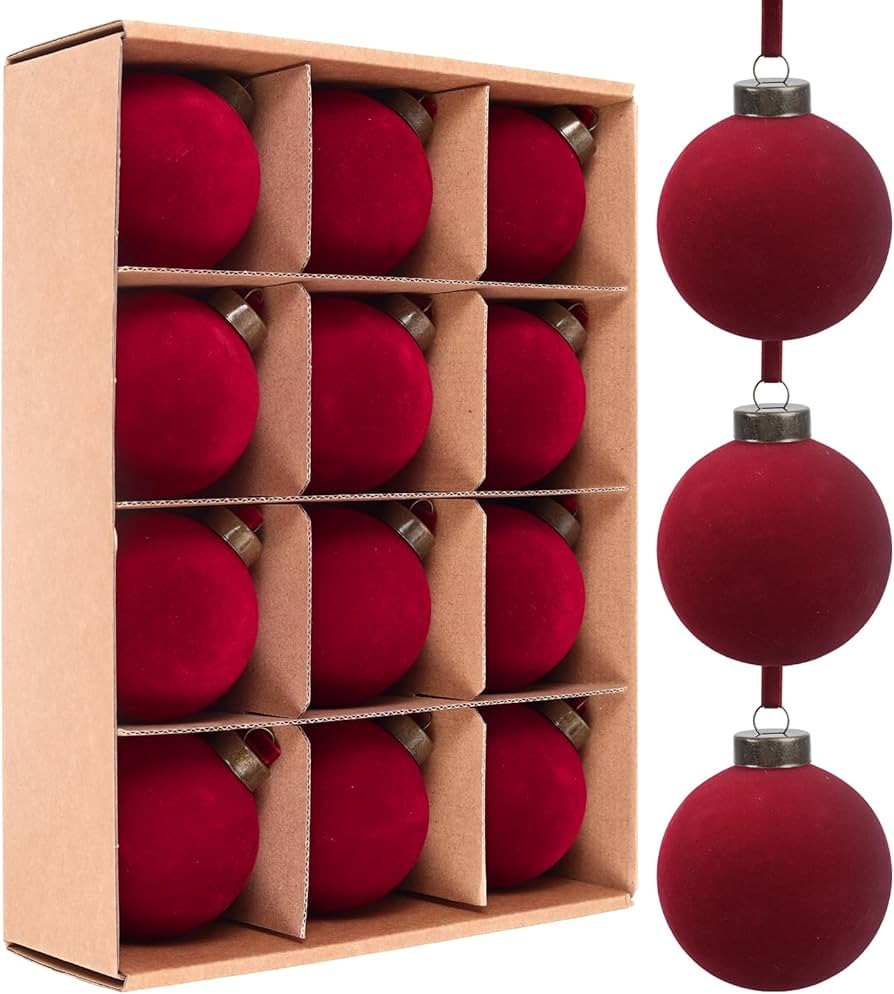 12 Pcs Velvet Christmas Balls Bulk Shatterproof Plastic Christmas Tree Decorations for Decorative... | Amazon (CA)