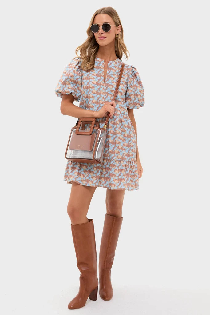 Brown & Powder Blue Floral Zip Front Ellie Mini Dress | Tuckernuck (US)