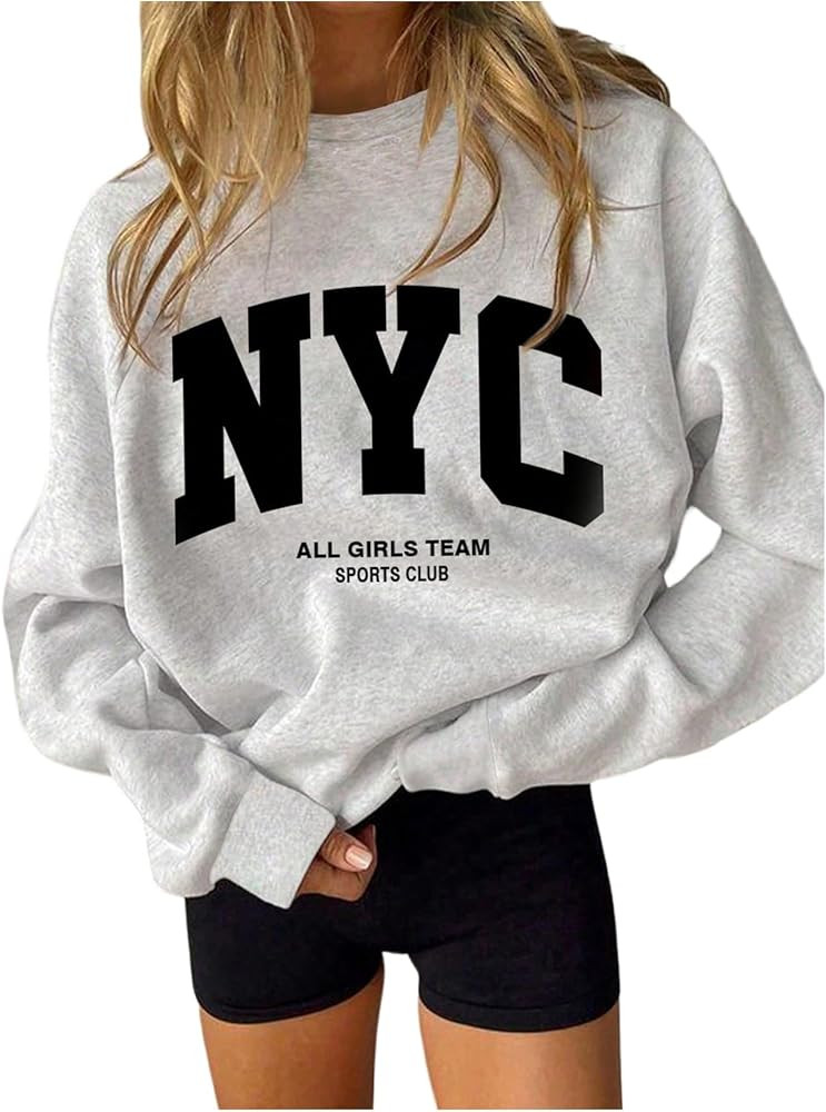 GORGLITTER Women's Letter Graphic Y2k Sweatshirt Oversized Long Sleeve Pullover Tops | Amazon (US)