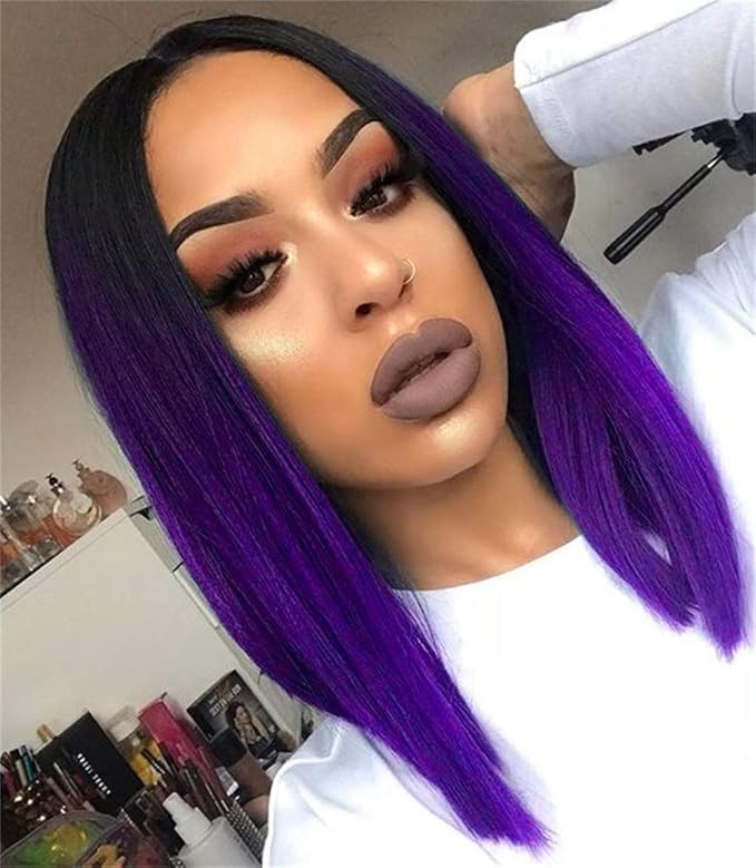 Quick Wig Purple Wig Short Straight Bob Wig Black to Purple Ombre Wig Colorful Wigs for Girls Sho... | Amazon (US)