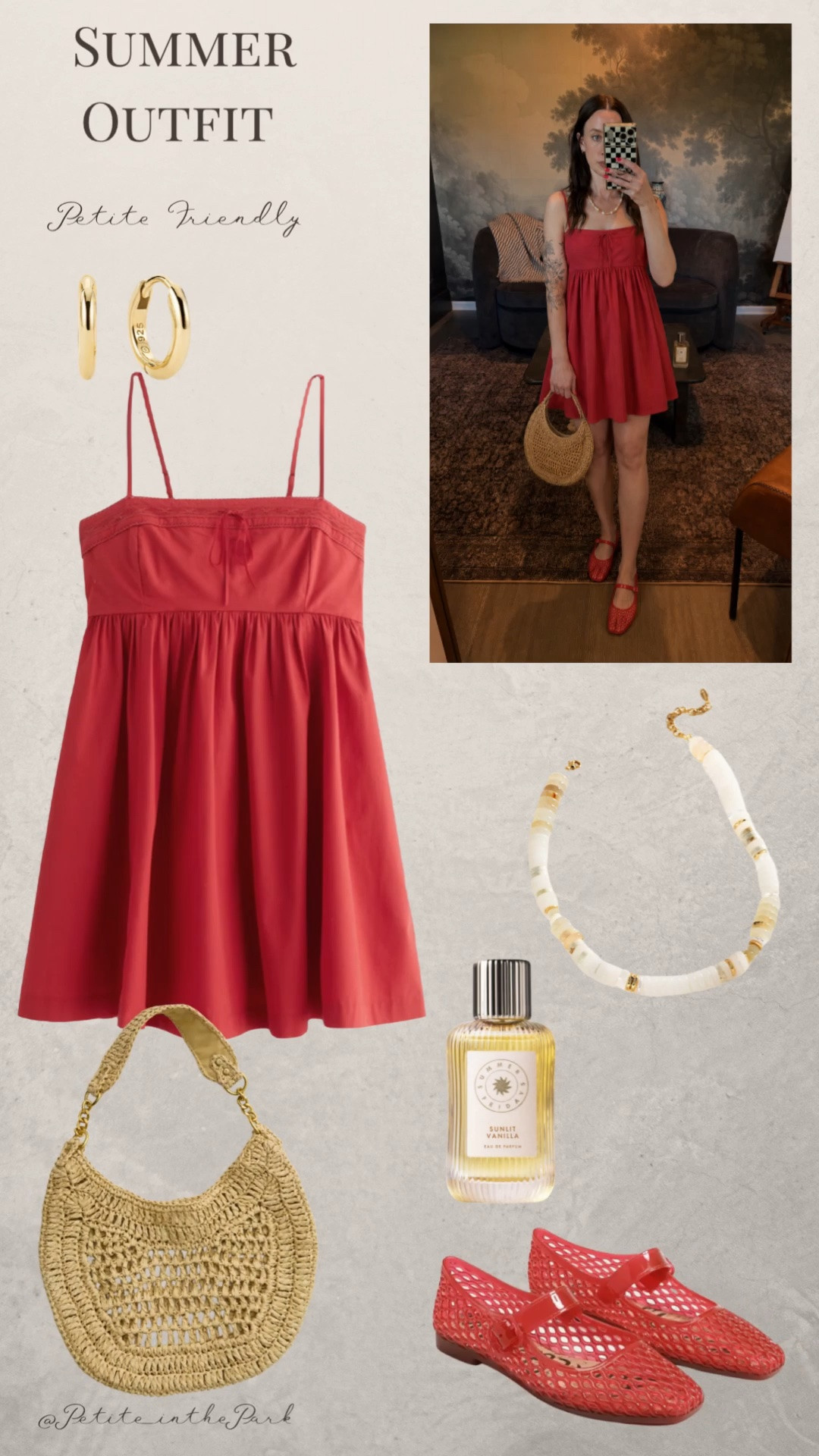 Summer petite outfit  

Summer outfit, summer trends, casual summer outfit, petite summer outfit, summer fashion, summer style, petite style, petite summer style, casual petite outfit, minimal outfit, minimal summer outfit, memorial day outfit, summer dress, petite friendly dress, red dress, mini dress, skort dress, flats, jelly flats, shoulder bag, rattan bag, tan bag, tan purse, gold earrings, gold hoop earrings, gold necklace, minimal jewelry, vanilla perfume #casualoutfit #petiteoutifts #summeroutfits #summeroutfit2026 #summertrends

#LTKxAbercrombie #LTKSeasonal #LTKPetite
