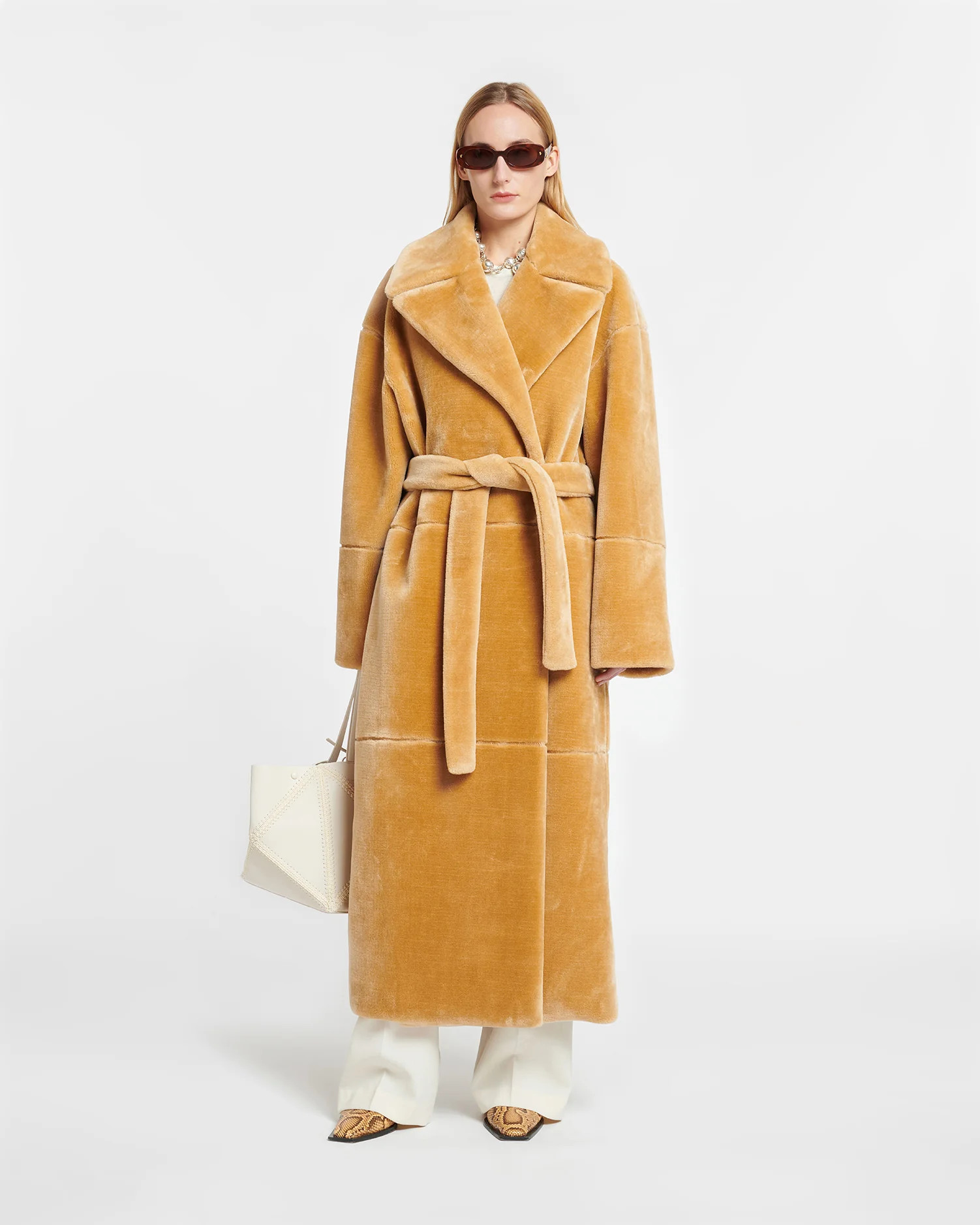 NANUSHKA - Carian - Faux Fur Trench Coat - Biscuit | Nanushka