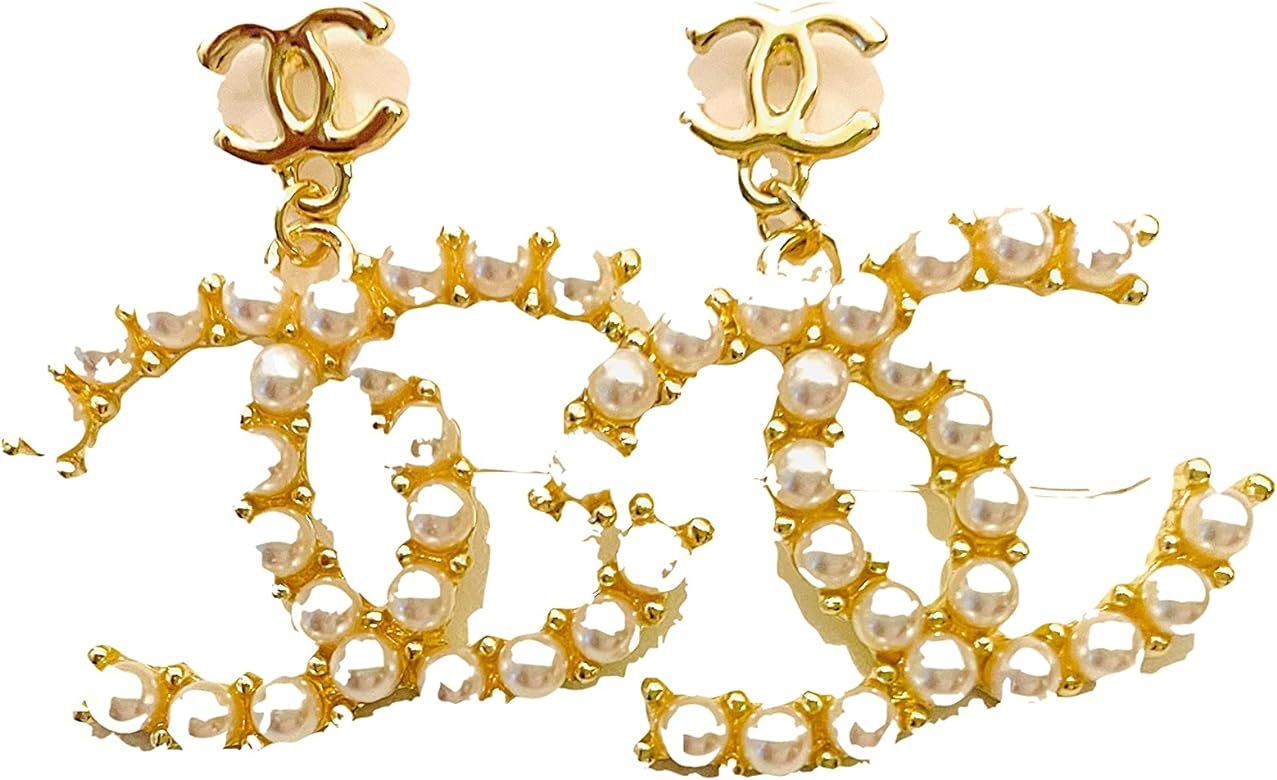 C C Initial Letter Earrings Pearl Gold Plated Drop Dangle Fashion | Amazon (US)