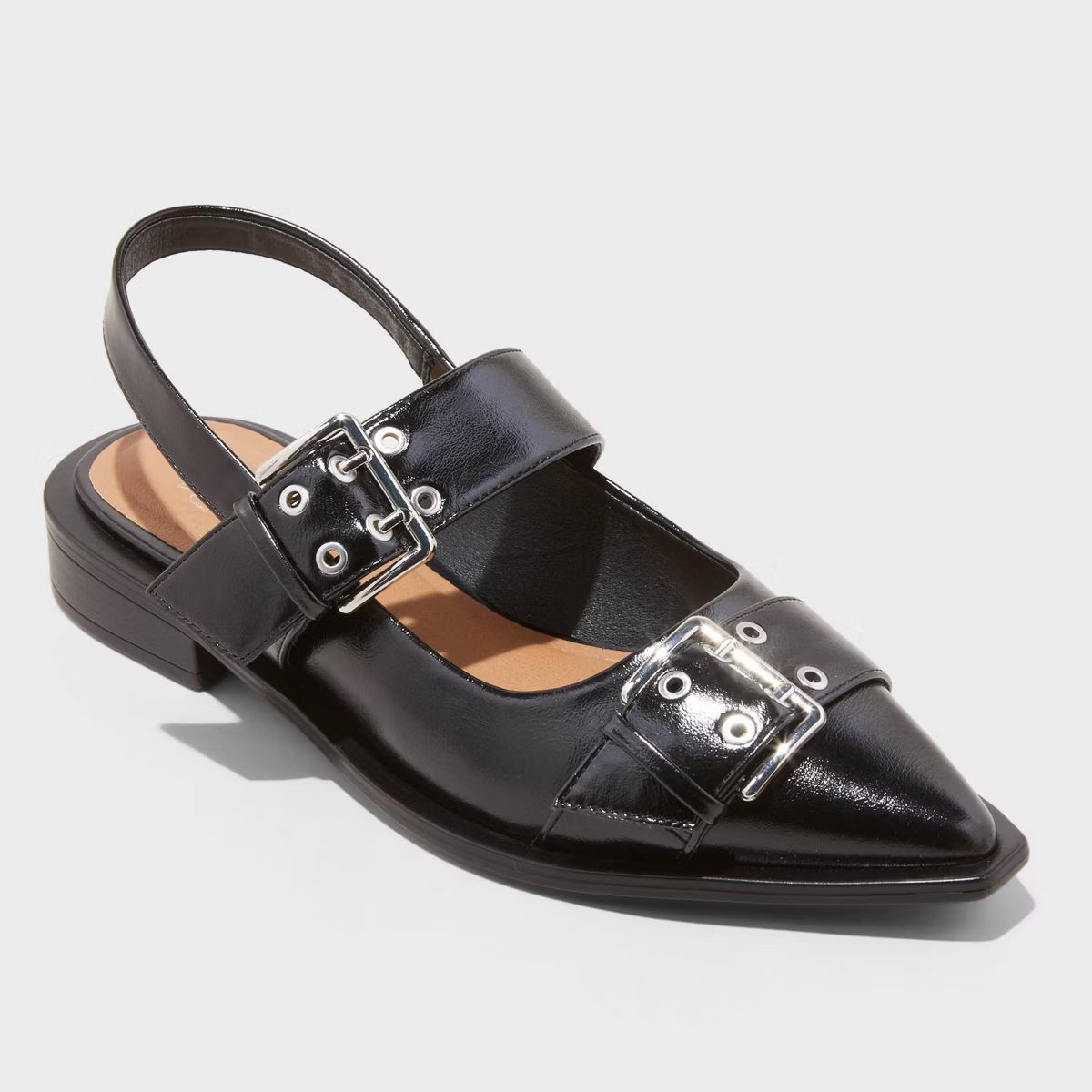 Women's Peyton Double Buckle Slingback Flats with Memory Foam Insole - Wild Fable™ Black 9 | Target