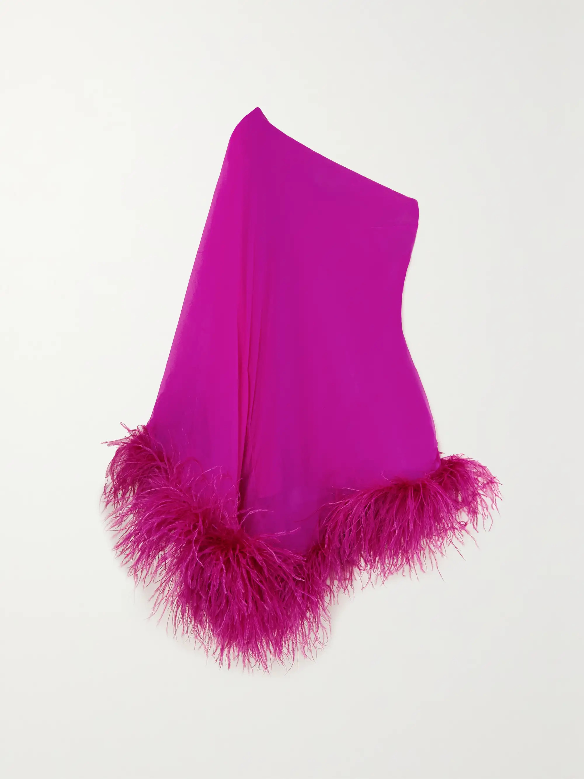 Piccolo Ubud Spiritoone one-sleeve feather-trimmed silk-chiffon mini dress | NET-A-PORTER (US)