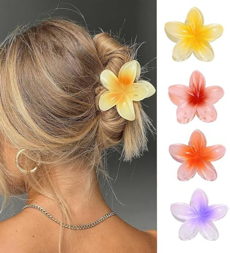 IOSPKKIO® 4 Pcs Flower Hair Clips Strong Hold Large Claw Clips for Thick Hair Non-Slip Hair Clips for Women Hawaiian Flower Claw Clips 4 Colors | Amazon (UK)