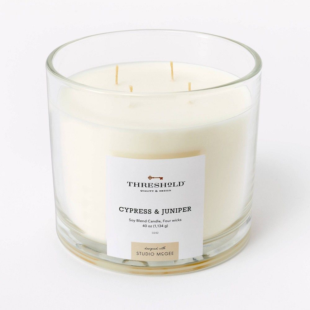 40oz Clear Glass Cypress & Juniper Candle White - Threshold designed with Studio McGee | Target