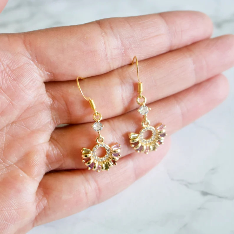 Round Rainbow Rhinestone. Earrings. Colourful Rhinestone Earrings. Summer Earrings. Gold Dangle E... | Etsy (US)