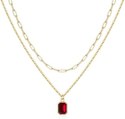 Stocking Stuffers for Women - Layered Birthstone Necklace for Women Girls, 14K Gold-Plated Paperc... | Amazon (US)